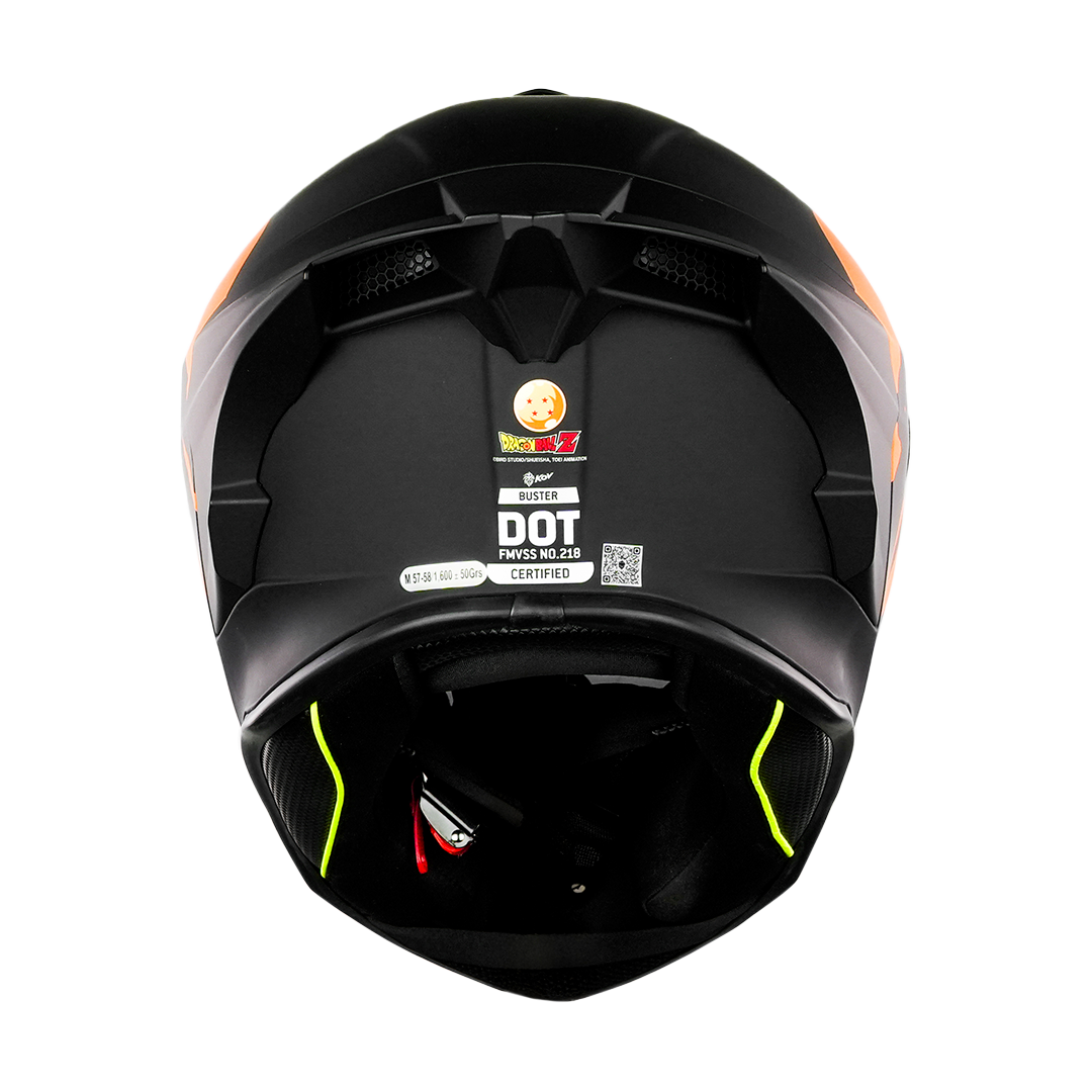 KOV Casco Buster Dragon Ball Z Goku Negro Mate Integral para Moto Deportivo AERODINAMICO Certificado Dot